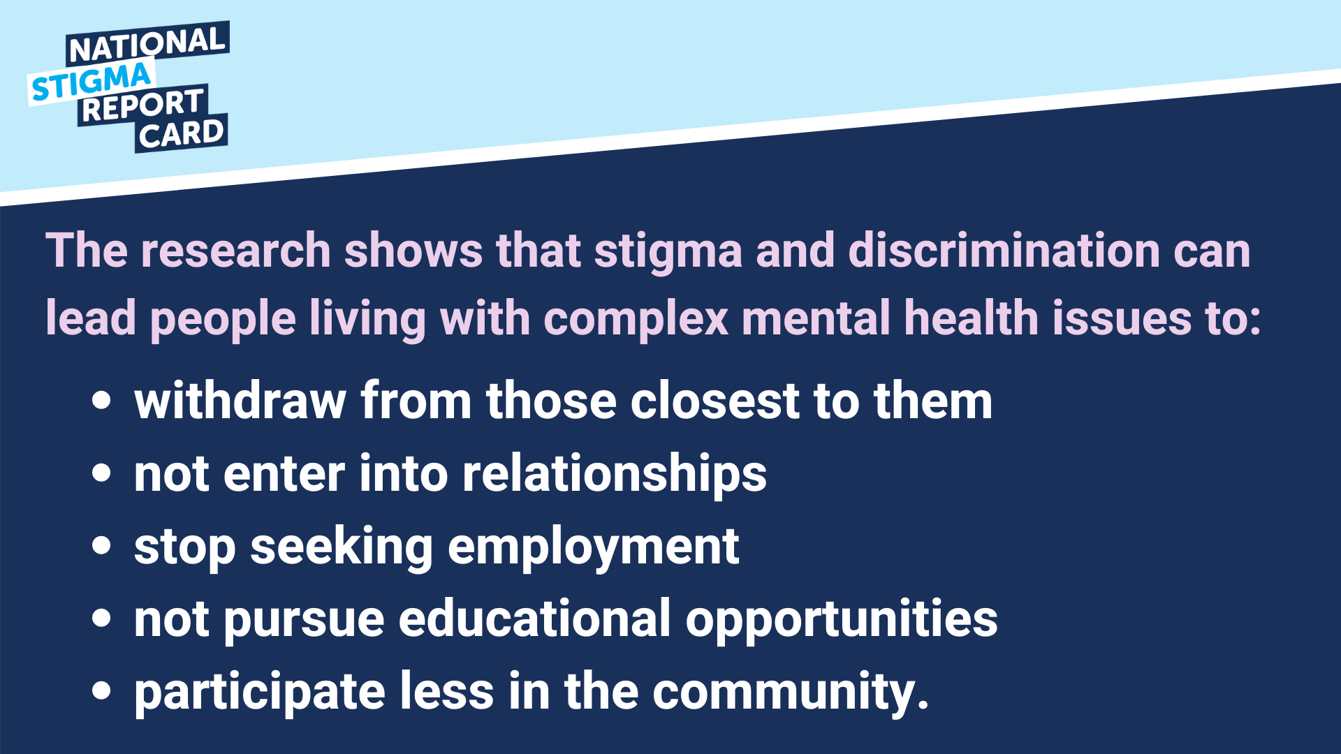 Stigma & discrimination can lead people with to withdraw from their communities.