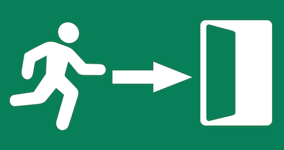 logo of how to exit out a door